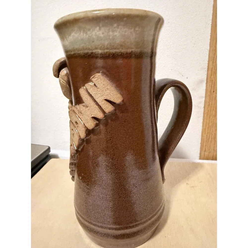 handmade stoneware pottery beer stein or mug Football TOUCHDOWN 8in